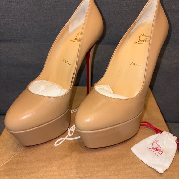 Sold-Christian Louboutin Dolly Alta Pump 160 Tan Leather Pumps - Picture 6 of 7